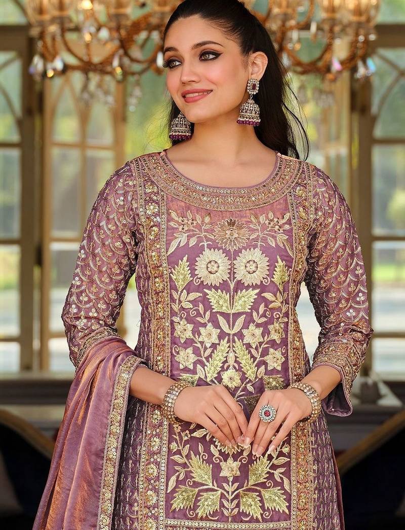 Women Floral Embroidered Panelled Sequinned Kurta with Trousers & With Dupatta