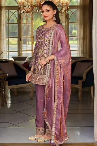 Women Floral Embroidered Panelled Sequinned Kurta with Trousers & With Dupatta