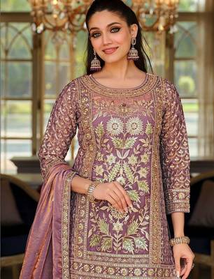 Women Floral Embroidered Panelled Sequinned Kurta with Trousers & With Dupatta 5