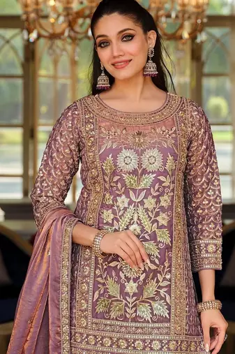 Women Floral Embroidered Panelled Sequinned Kurta with Trousers & With Dupatta