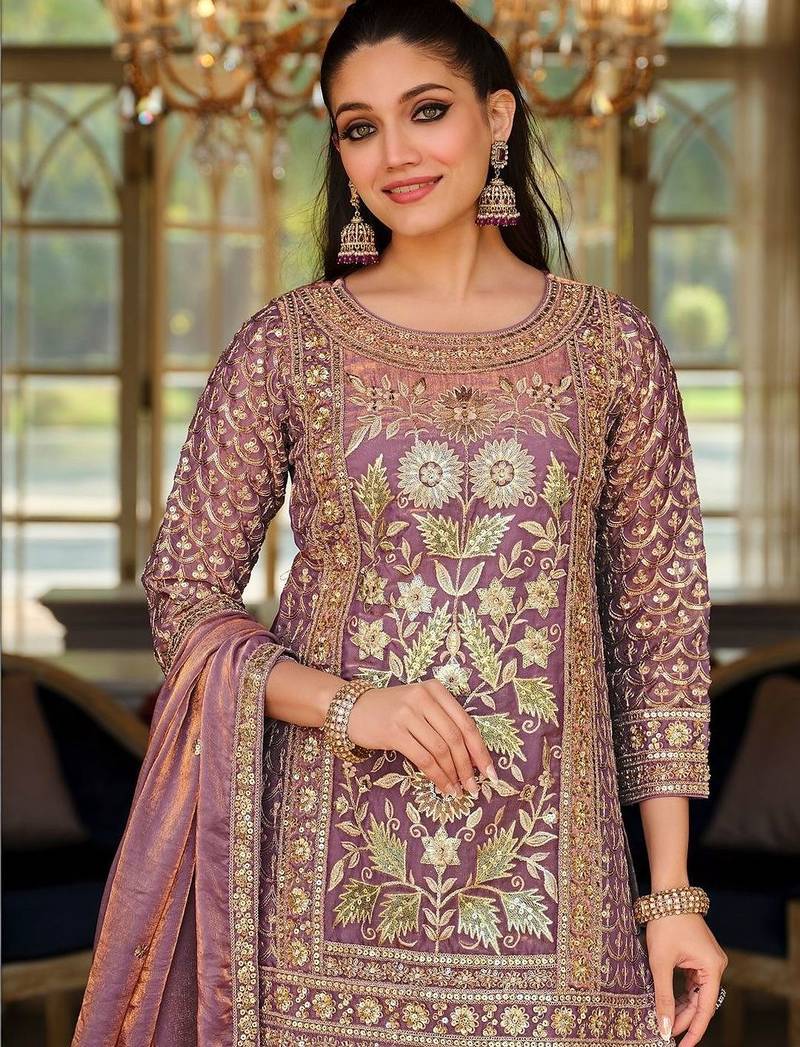Women Floral Embroidered Panelled Sequinned Kurta with Trousers & With Dupatta