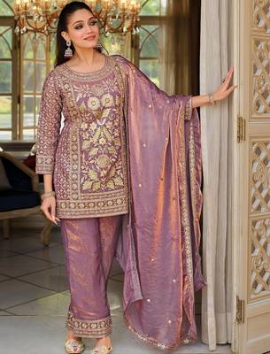 Women Floral Embroidered Panelled Sequinned Kurta with Trousers & With Dupatta 6
