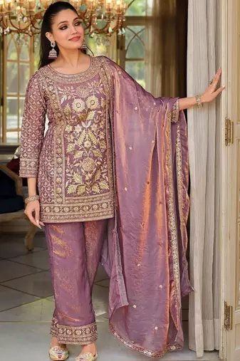 Women Floral Embroidered Panelled Sequinned Kurta with Trousers & With Dupatta