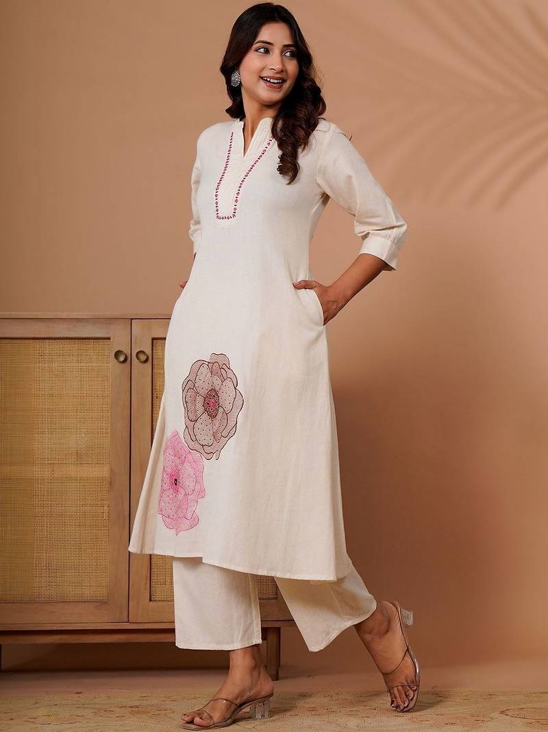 Women Floral Embroidered Regular Sequinned Kurta with Palazzos