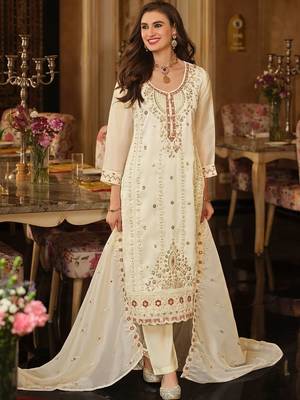 Women Floral Embroidered Panelled Beads and Stones Kurta with Trousers & With Dupatta 1