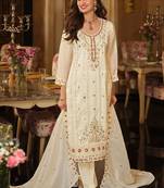 Women Floral Embroidered Panelled Beads and Stones Kurta with Trousers & With Dupatta