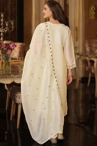 Women Floral Embroidered Panelled Beads and Stones Kurta with Trousers & With Dupatta