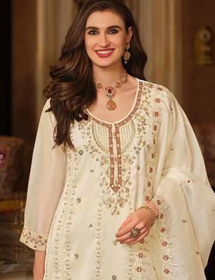 Women Floral Embroidered Panelled Beads and Stones Kurta with Trousers & With Dupatta 5