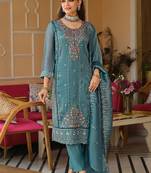Women Floral Embroidered Panelled Beads and Stones Kurta with Trousers & With Dupatta
