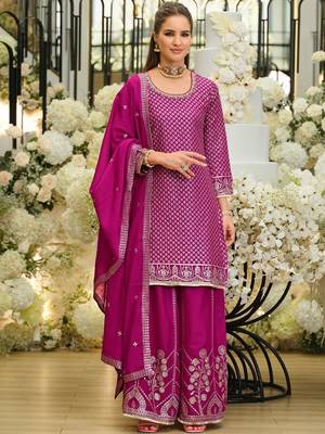 Women Ethnic Motifs Embroidered Regular Sequinned Kurta with Palazzos & With Dupatta 1