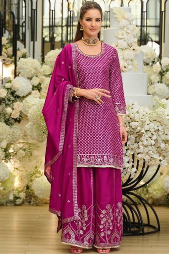 Women Ethnic Motifs Embroidered Regular Sequinned Kurta with Palazzos & With Dupatta