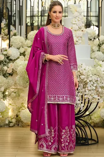 Women Ethnic Motifs Embroidered Regular Sequinned Kurta with Palazzos & With Dupatta