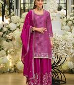 Women Ethnic Motifs Embroidered Regular Sequinned Kurta with Palazzos & With Dupatta