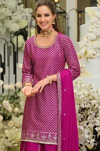 Women Ethnic Motifs Embroidered Regular Sequinned Kurta with Palazzos & With Dupatta