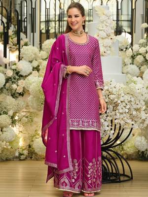 Women Ethnic Motifs Embroidered Regular Sequinned Kurta with Palazzos & With Dupatta 3