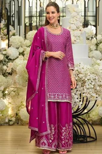 Women Ethnic Motifs Embroidered Regular Sequinned Kurta with Palazzos & With Dupatta