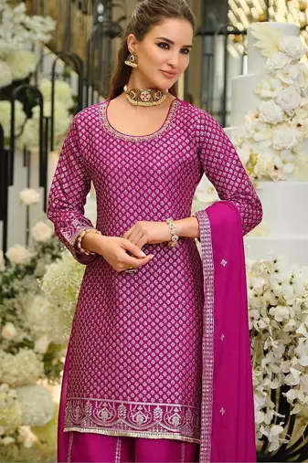 Women Ethnic Motifs Embroidered Regular Sequinned Kurta with Palazzos & With Dupatta