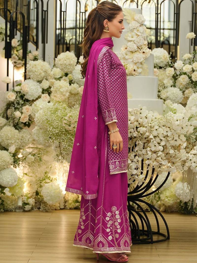 Women Ethnic Motifs Embroidered Regular Sequinned Kurta with Palazzos & With Dupatta