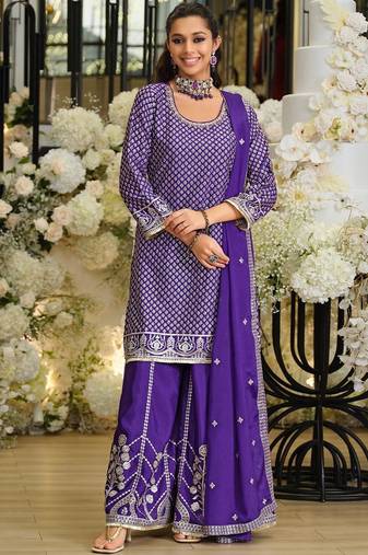 Women Ethnic Motifs Embroidered Regular Sequinned Kurta with Palazzos & With Dupatta