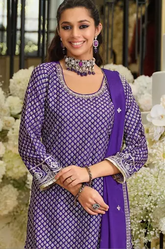 Women Ethnic Motifs Embroidered Regular Sequinned Kurta with Palazzos & With Dupatta