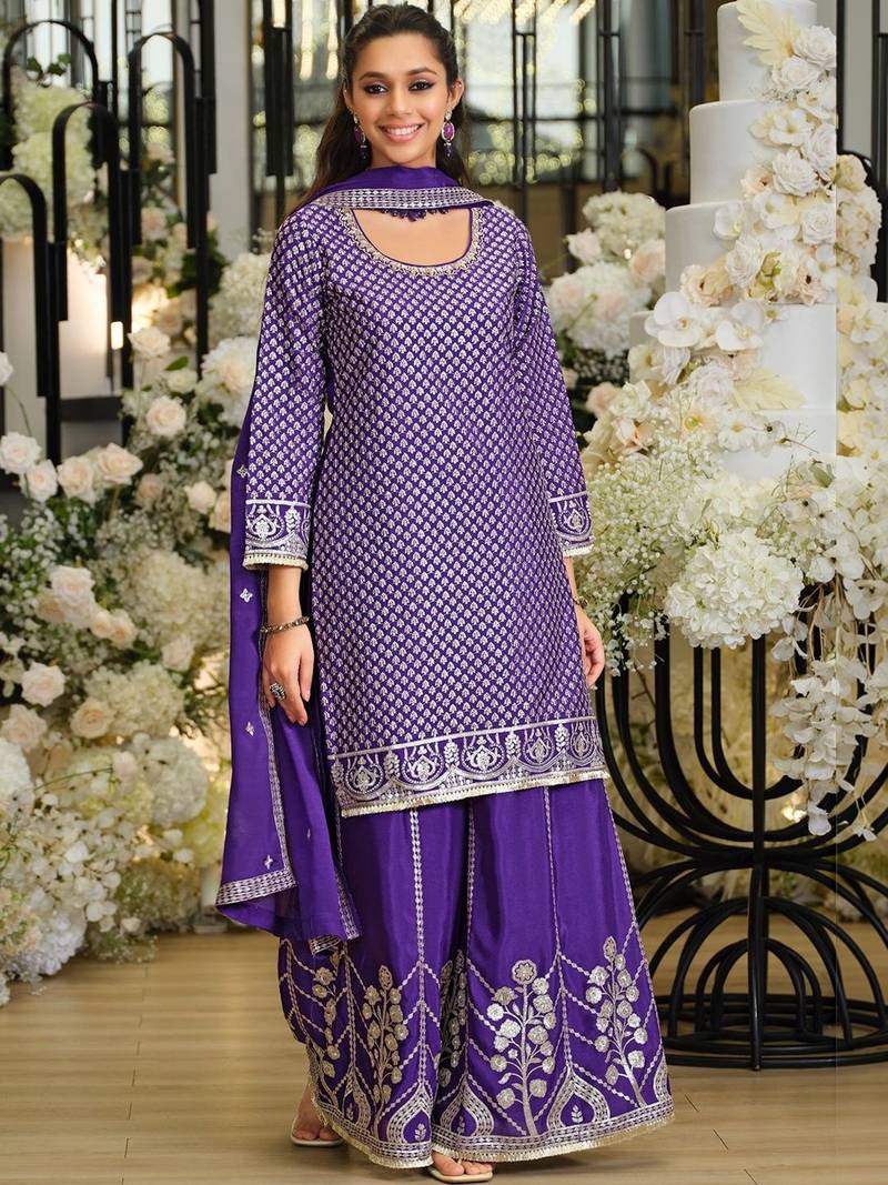 Women Ethnic Motifs Embroidered Regular Sequinned Kurta with Palazzos & With Dupatta