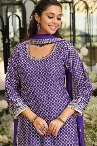 Women Ethnic Motifs Embroidered Regular Sequinned Kurta with Palazzos & With Dupatta