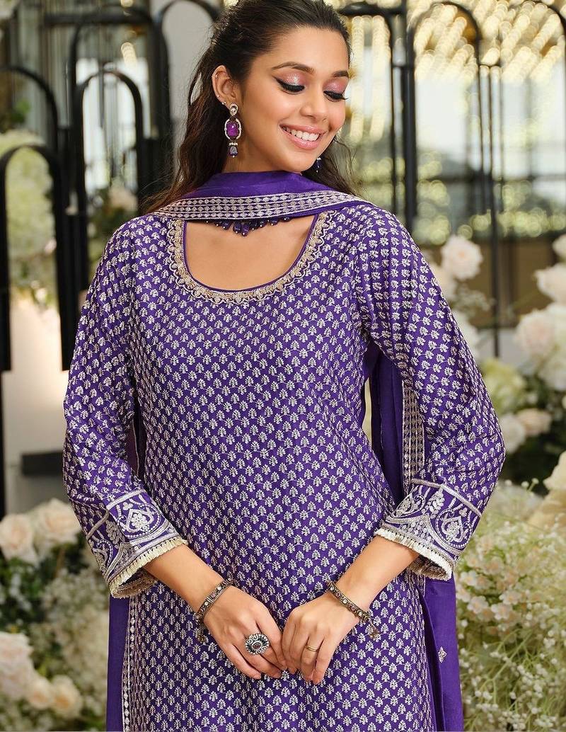 Women Ethnic Motifs Embroidered Regular Sequinned Kurta with Palazzos & With Dupatta