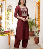 Women Ethnic Motifs Embroidered Regular Liva Kurta with Trousers