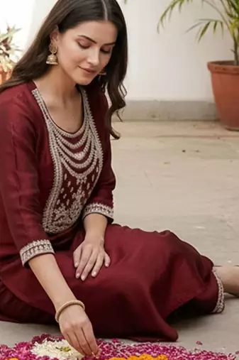 Women Ethnic Motifs Embroidered Regular Liva Kurta with Trousers