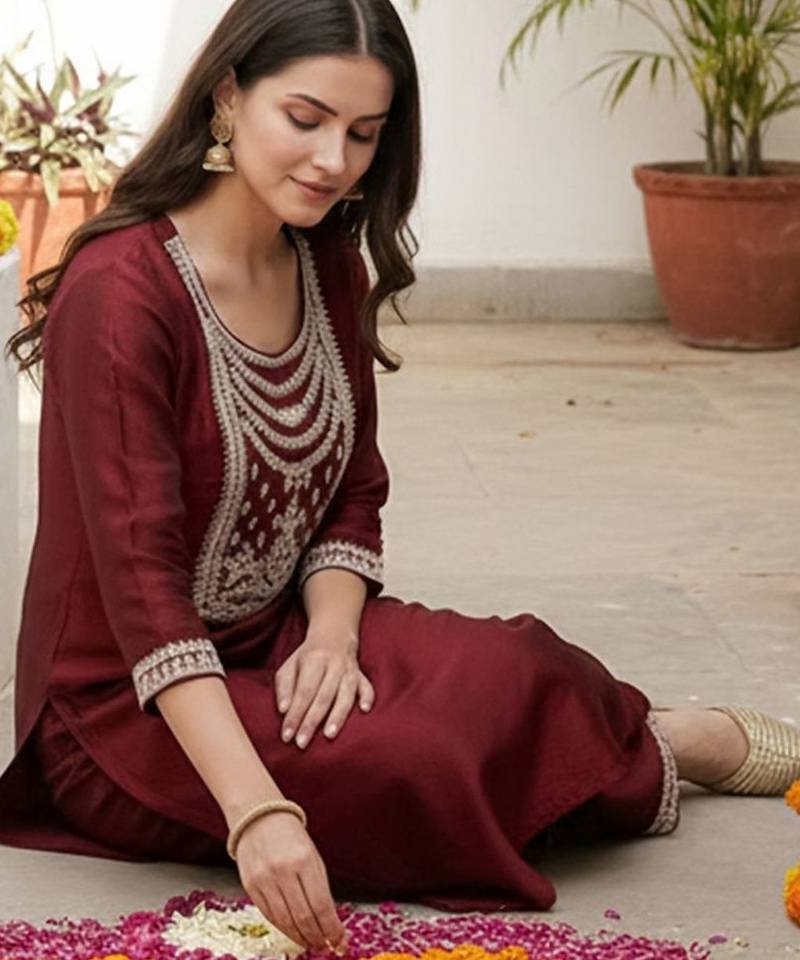 Women Ethnic Motifs Embroidered Regular Liva Kurta with Trousers