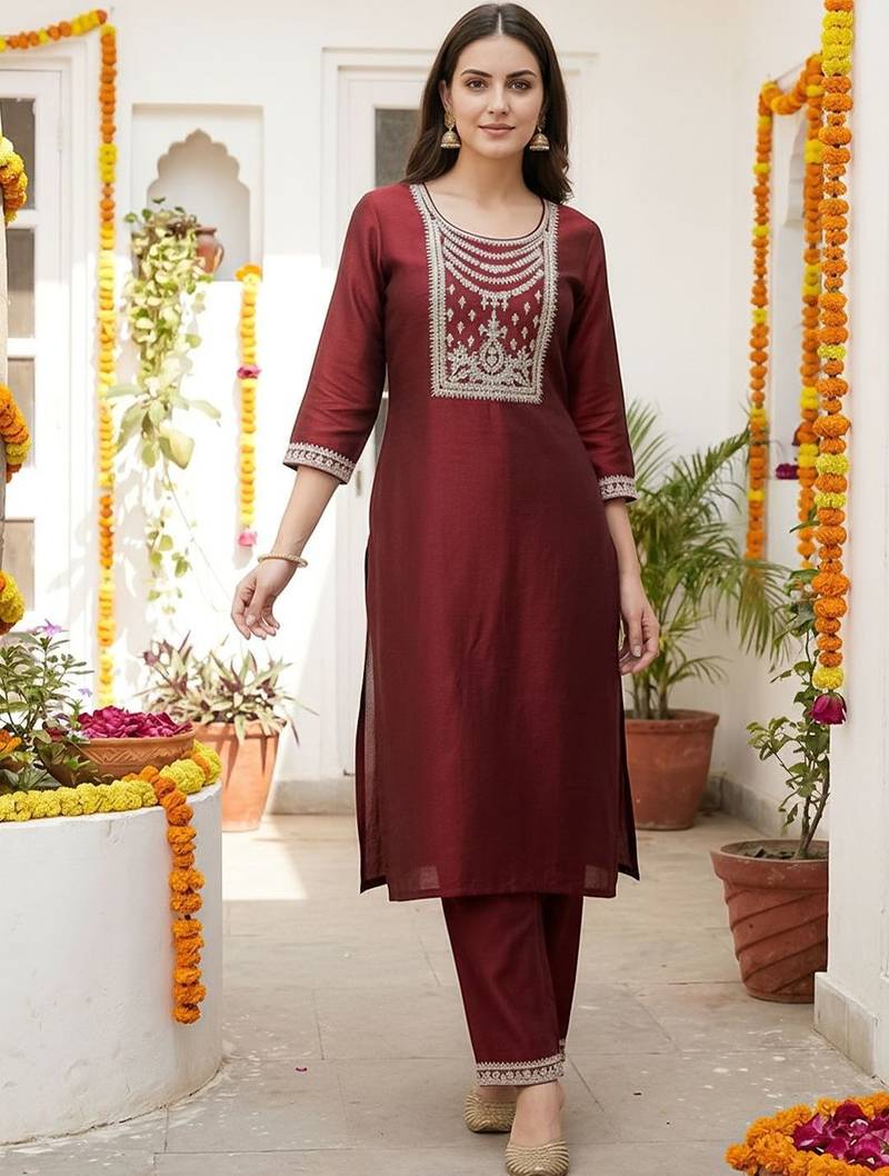 Women Ethnic Motifs Embroidered Regular Liva Kurta with Trousers