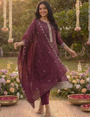 Women Ethnic Motifs Embroidered Regular Sequinned Kurta with Trousers & With Dupatta 1