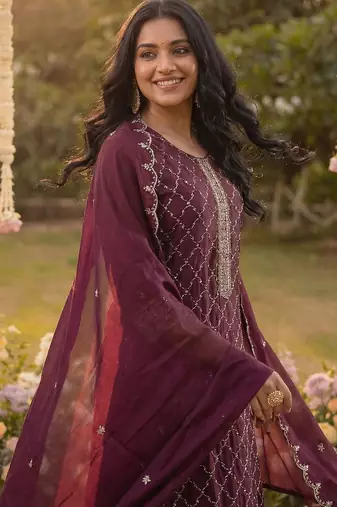 Women Ethnic Motifs Embroidered Regular Sequinned Kurta with Trousers & With Dupatta