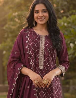Women Ethnic Motifs Embroidered Regular Sequinned Kurta with Trousers & With Dupatta 3