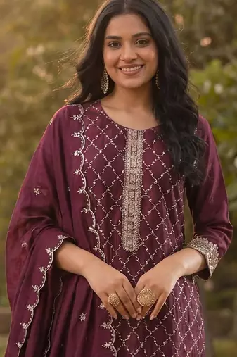 Women Ethnic Motifs Embroidered Regular Sequinned Kurta with Trousers & With Dupatta