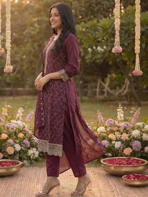 Women Ethnic Motifs Embroidered Regular Sequinned Kurta with Trousers & With Dupatta 6