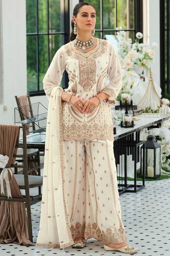 Women Ethnic Motifs Embroidered Regular Thread Work Kurta with Sharara & With Dupatta