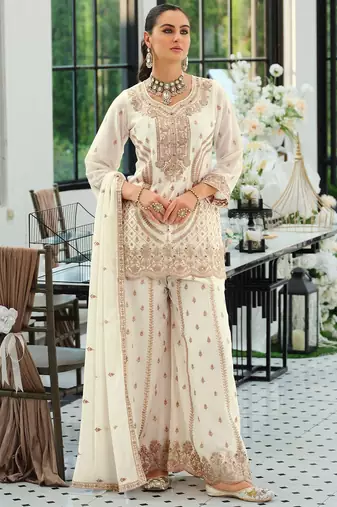 Women Ethnic Motifs Embroidered Regular Thread Work Kurta with Sharara & With Dupatta