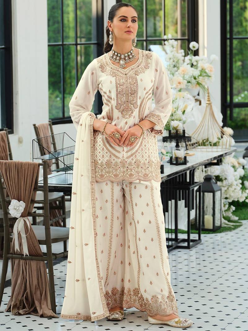 Women Ethnic Motifs Embroidered Regular Thread Work Kurta with Sharara & With Dupatta
