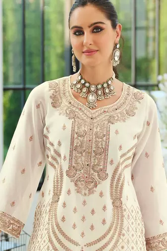 Women Ethnic Motifs Embroidered Regular Thread Work Kurta with Sharara & With Dupatta