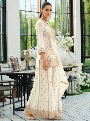 Women Ethnic Motifs Embroidered Regular Thread Work Kurta with Sharara & With Dupatta 3