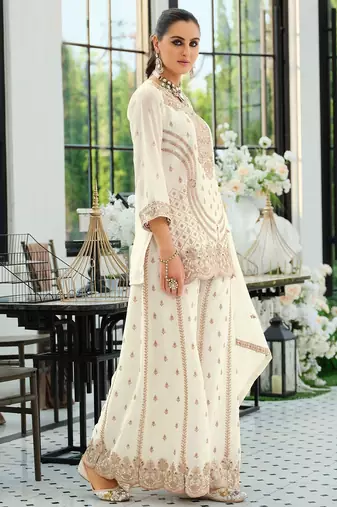 Women Ethnic Motifs Embroidered Regular Thread Work Kurta with Sharara & With Dupatta