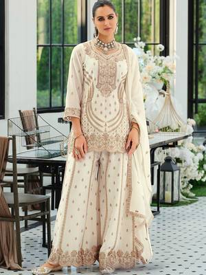 Women Ethnic Motifs Embroidered Regular Thread Work Kurta with Sharara & With Dupatta 5