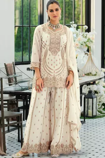 Women Ethnic Motifs Embroidered Regular Thread Work Kurta with Sharara & With Dupatta