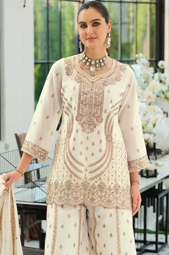 Women Ethnic Motifs Embroidered Regular Thread Work Kurta with Sharara & With Dupatta