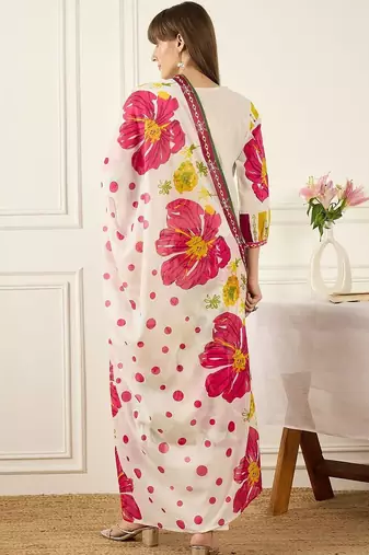 Women Floral Printed Regular Pure Cotton Kurta with Trousers & With Dupatta
