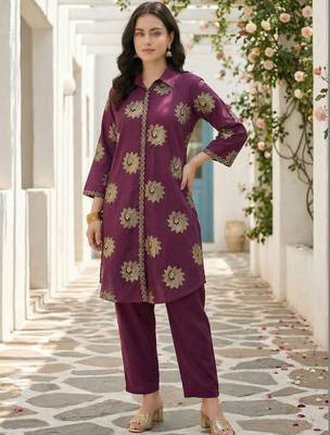 Ethnic Motifs Printed Mandarin Collar Pure Cotton Kurta With Trousers 1