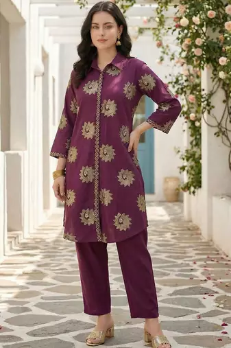 Ethnic Motifs Printed Mandarin Collar Pure Cotton Kurta With Trousers