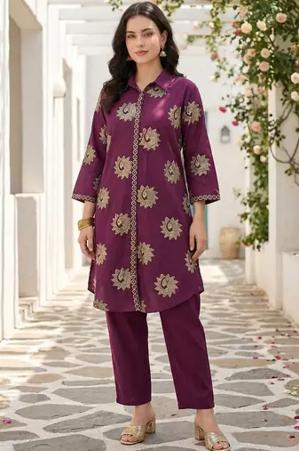 Ethnic Motifs Printed Mandarin Collar Pure Cotton Kurta With Trousers