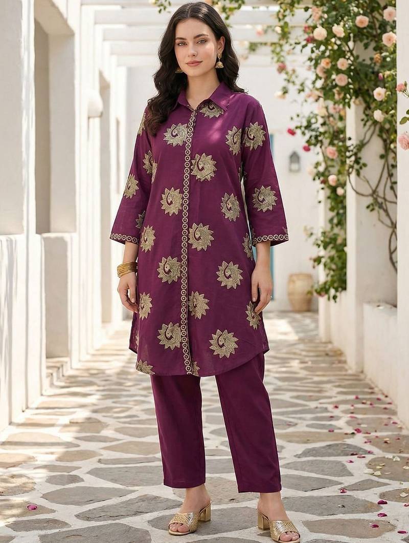 Ethnic Motifs Printed Mandarin Collar Pure Cotton Kurta With Trousers